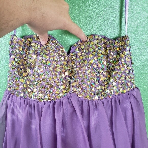 Eureka Women's Beaded Chiffon Mini Strapless Mini Evening Dress Size XS - Picture 8 of 11